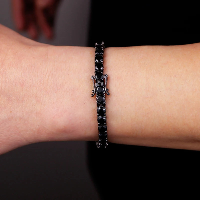 Nova Pulseira Zircônia Cúbica 5mm Corrente Preta Bangle Hip Hop