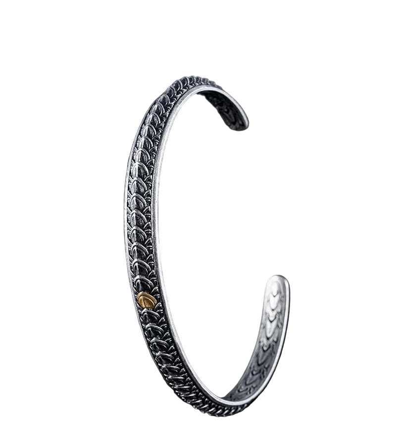 Bracelete Retrô Requintado com Escama de Dragão Esculpida produzida em aço inoxidável