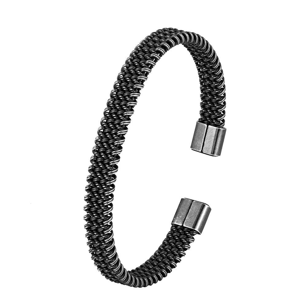 Pulseira Punho Cubana de Aço Inoxidável Vintage Preto Masculina Punk Rock Locomotiva Acessórios Atacado