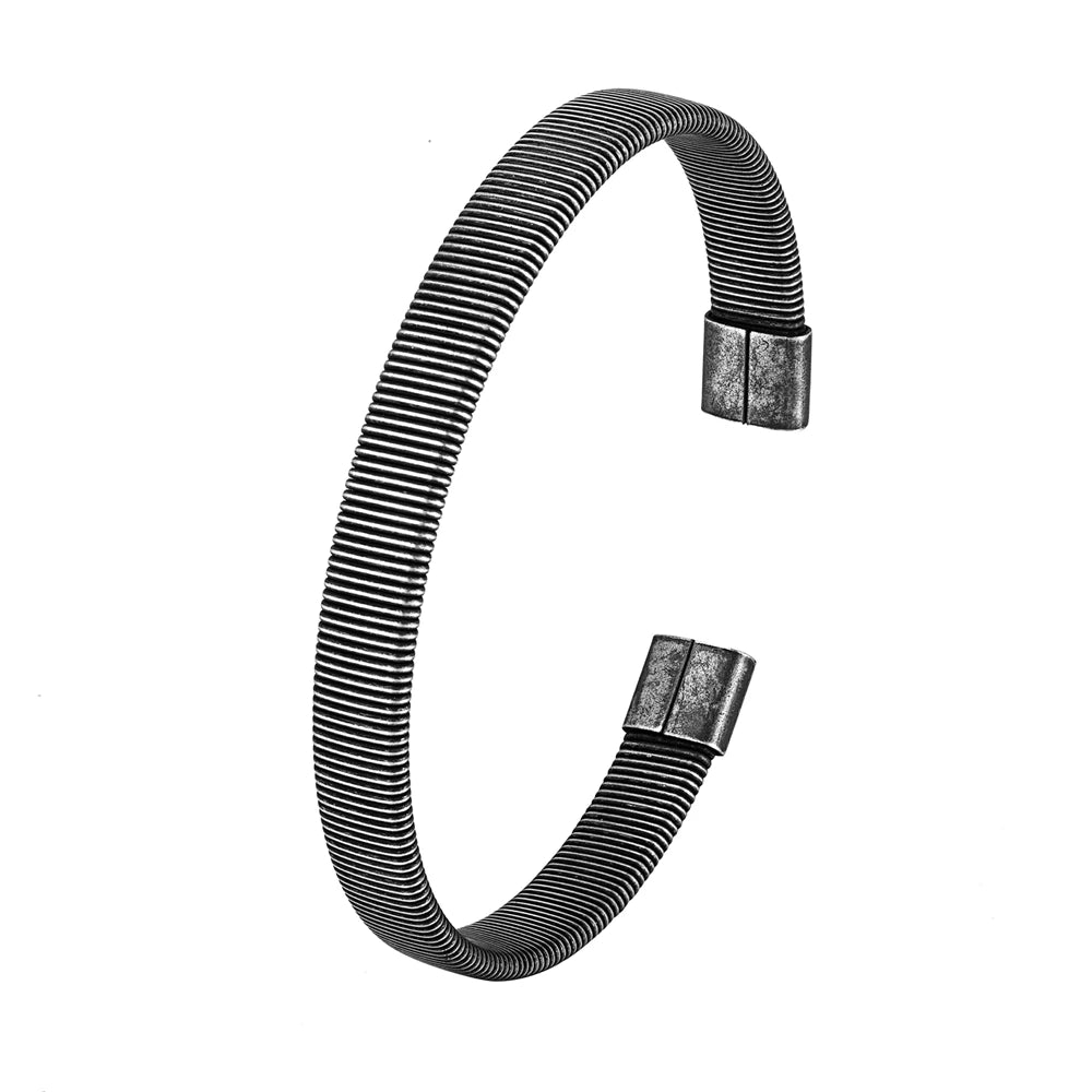 Pulseira Punho Cubana de Aço Inoxidável Vintage Preto Masculina Punk Rock Locomotiva Acessórios Atacado