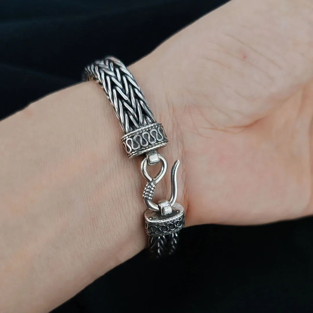 Pulseira Masculina  S925 Prata Esterlina Retrô Quilha Dupla Camada