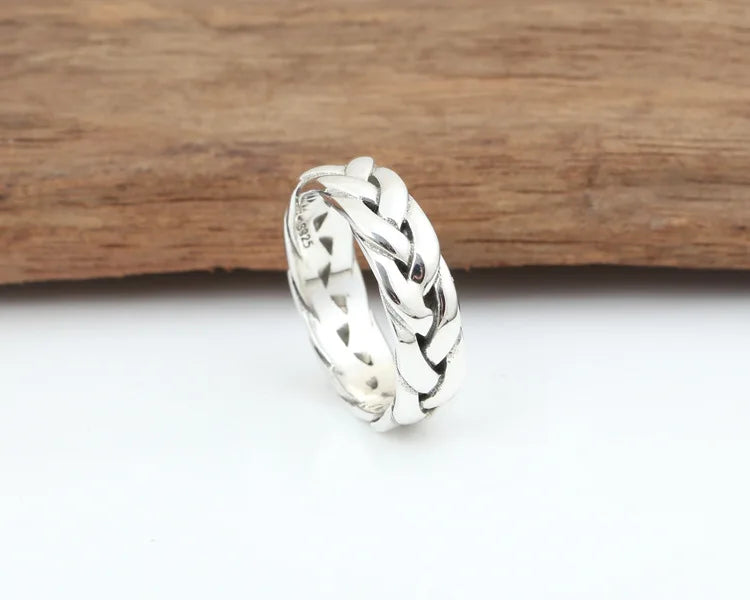 Anel BOCAI S925 Prata Esterlina Novo Design Trançado Grosso Sólido