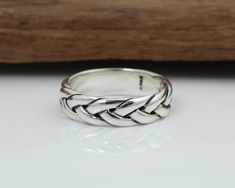 Anel BOCAI S925 Prata Esterlina Novo Design Trançado Grosso Sólido