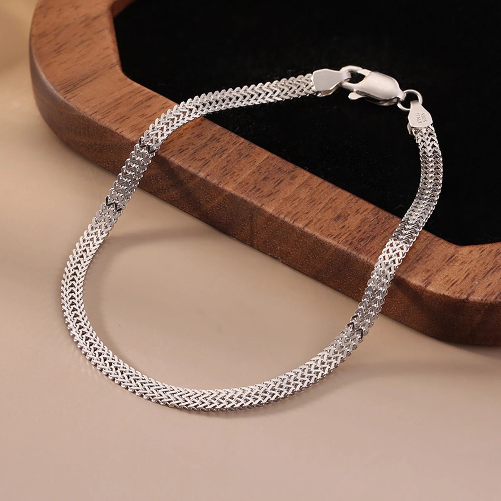 Pulseira de Malha Plana Prata 925 Vintage 2.8mm