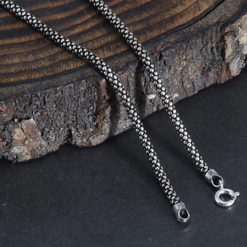 Colar Pipoca Vintage de Prata Esterlina S925 – Colar Estilo Punk, Corrente Tipo Pipoca, Largura 3mm