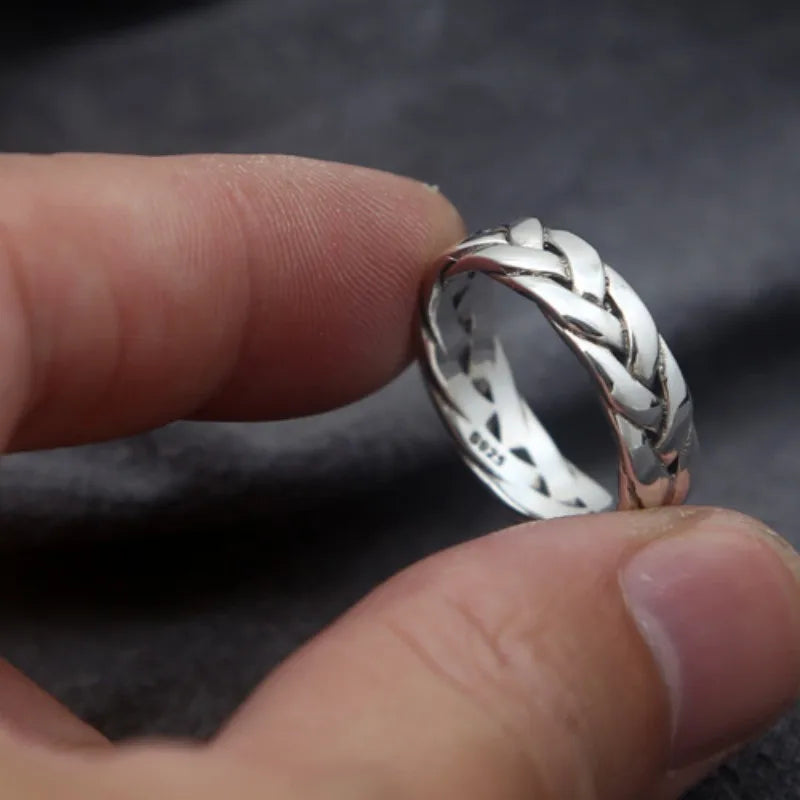 Anel BOCAI S925 Prata Esterlina Novo Design Trançado Grosso Sólido