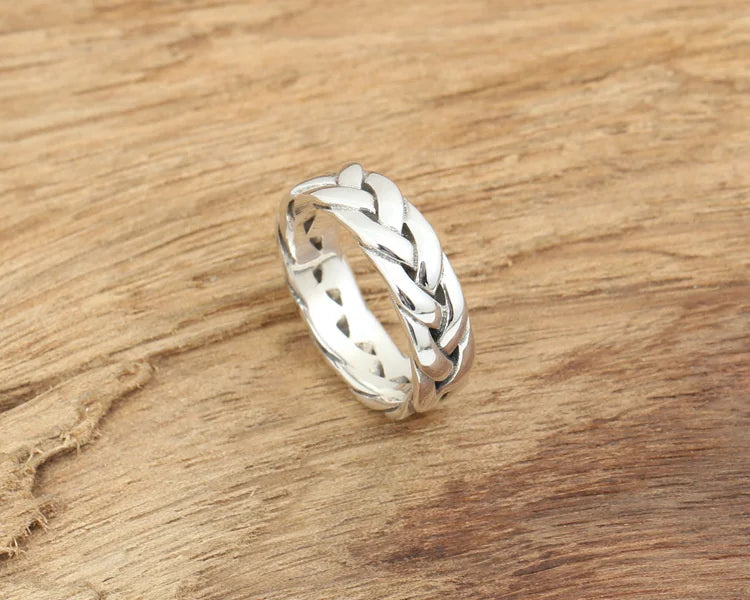 Anel BOCAI S925 Prata Esterlina Novo Design Trançado Grosso Sólido